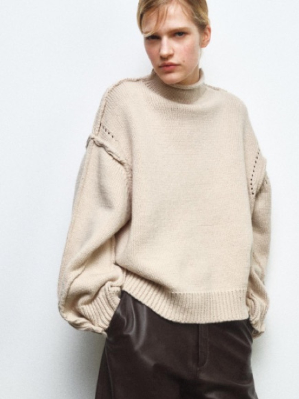 Zara NWT seam detail knit jumper sweater high neck small 3920/074